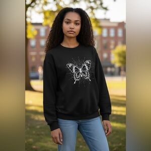 Refuge Sweatshirt with White Butterfly Graphic